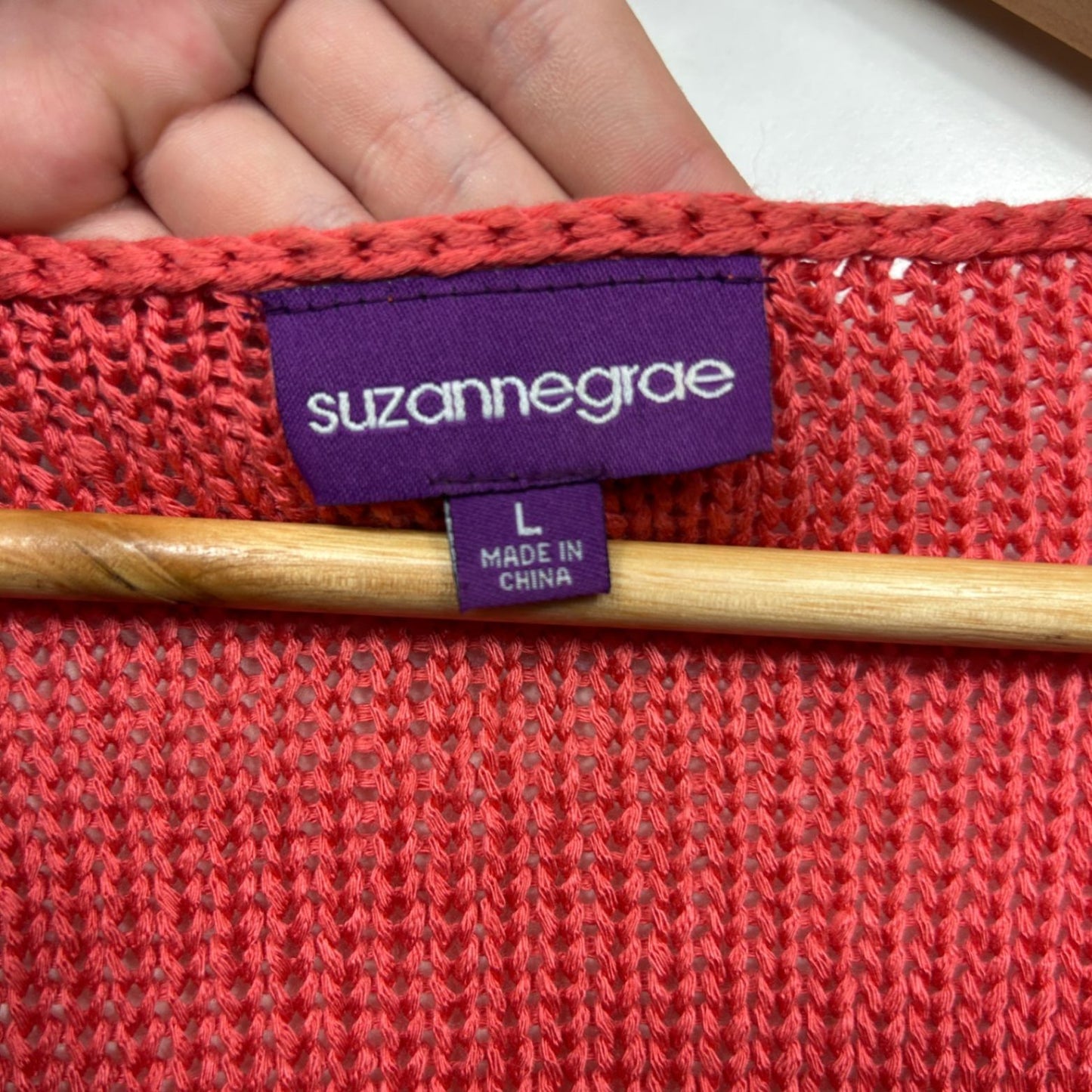 Suzanne Grae Coral Knit Cardigan Size L Short Sleeve