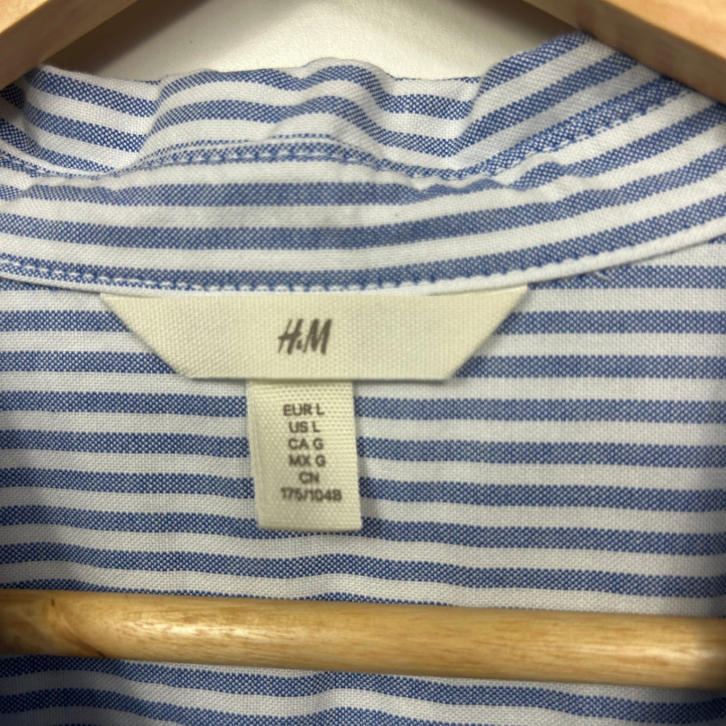H&M Blue White Cotton Long Sleeve Collared Button-Up Shirt Top Size 14 Large