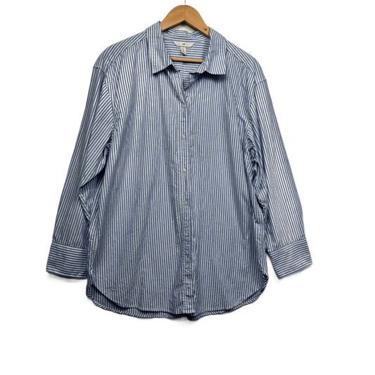 H&M Blue White Cotton Long Sleeve Collared Button-Up Shirt Top Size 14 Large