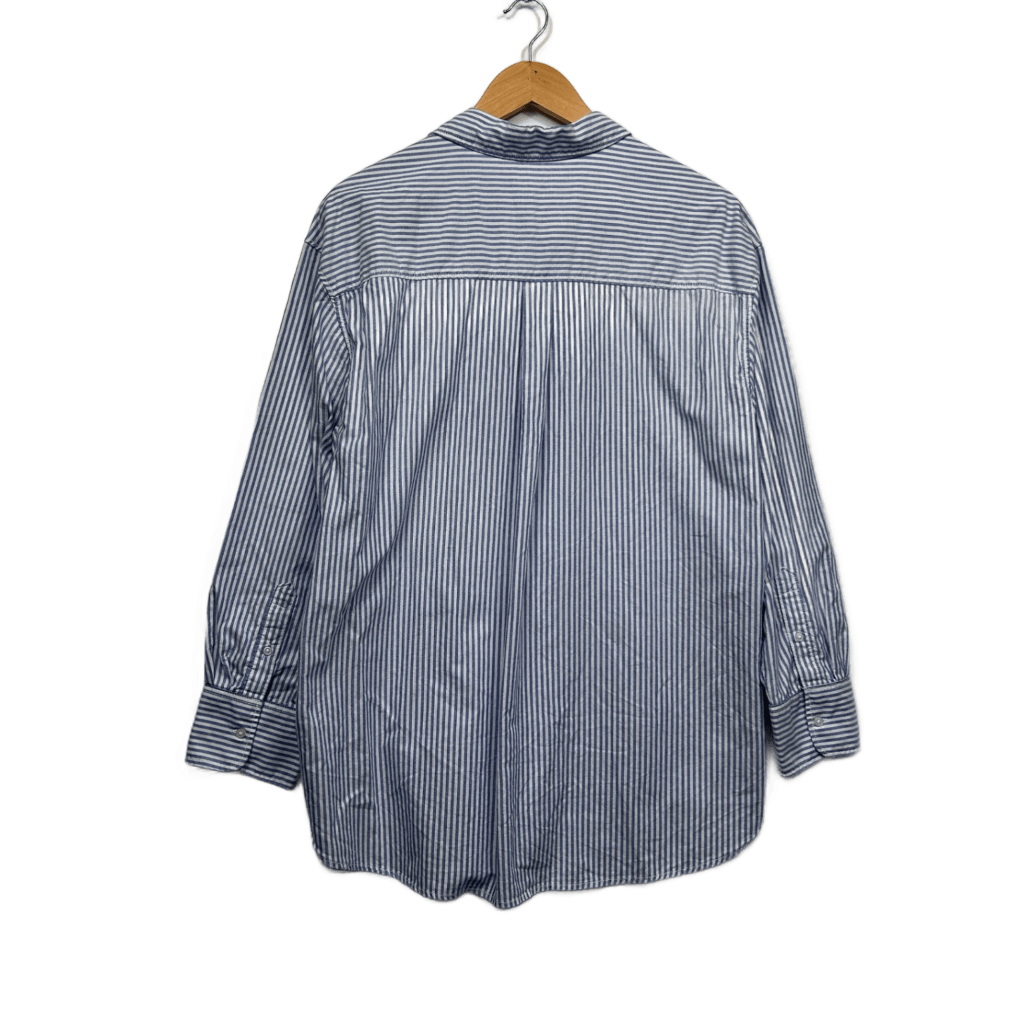H&M Blue White Cotton Long Sleeve Collared Button-Up Shirt Top Size 14 Large