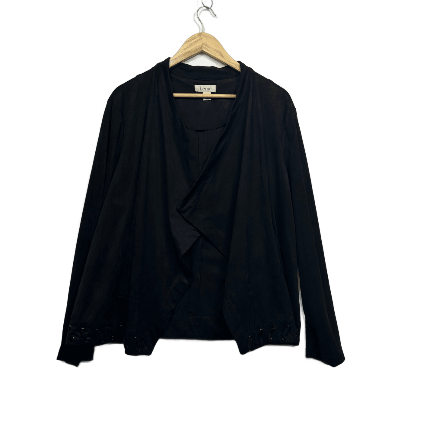Beme Black Drape Open Waterfall Jacket Plus Faux Suede Size 18