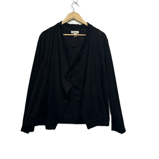 Beme Black Drape Open Waterfall Jacket Plus Faux Suede Size 18