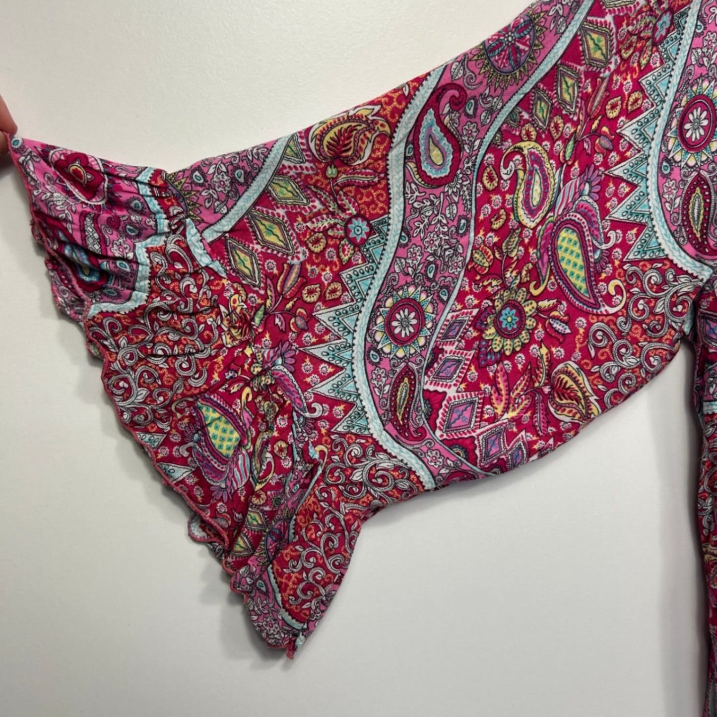 Boho Paisley Print Cold Shoulder Sleeve Rayon Tunic Top 14 16
