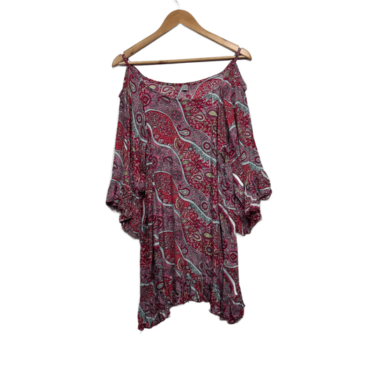Boho Paisley Print Cold Shoulder Sleeve Rayon Tunic Top 14 16