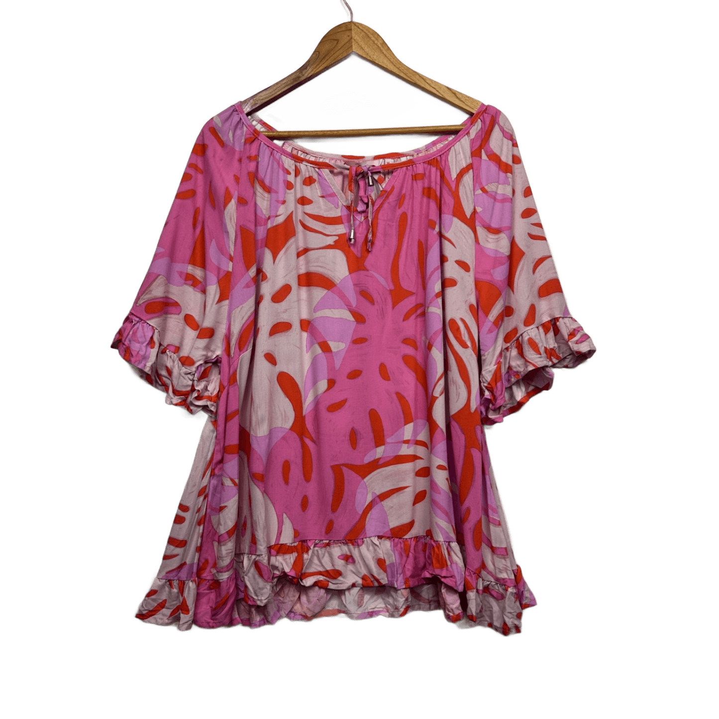 New Millers Pink Red Viscose Short Ruffle Sleeve Top Blouse Size 16
