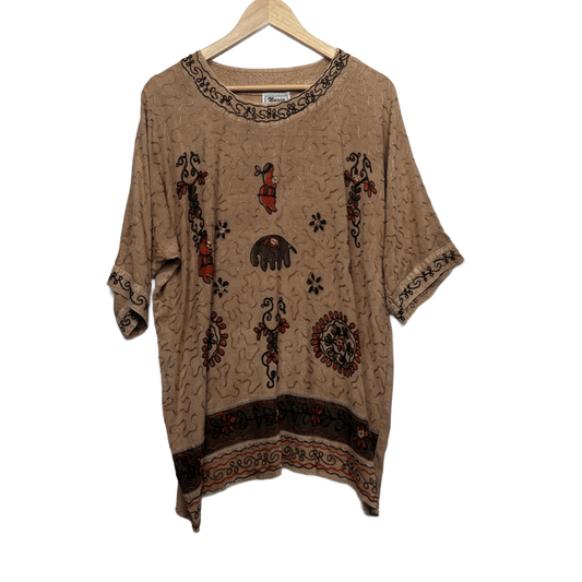 Vintage Boho Shirt Top One Size 14 16 18 Embroidered Short Sleeve