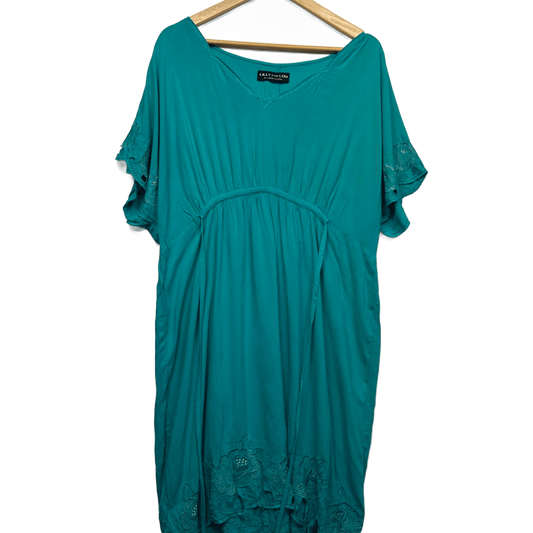 Lilly and Lou Teal Short Sleeve Midi Embroidered Cut Out Boho Dress Size 20