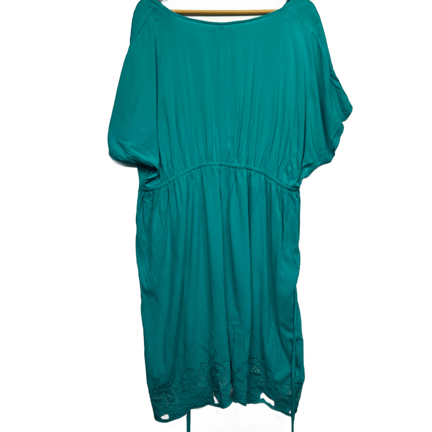 Lilly and Lou Teal Short Sleeve Midi Embroidered Cut Out Boho Dress Size 20