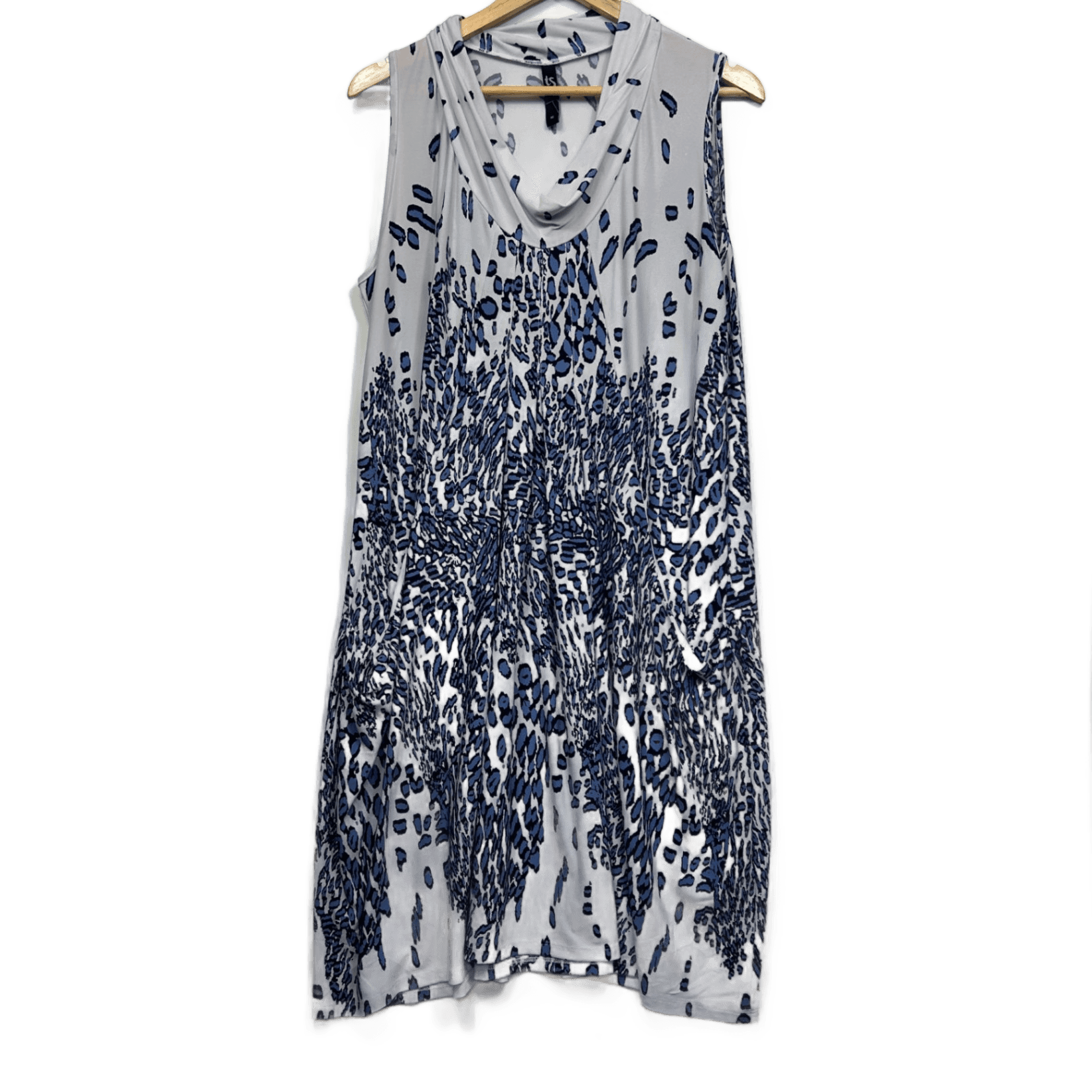 Taking Shape Dress Size 16 Plus Sleeveless Blue White Midi Length Pockets