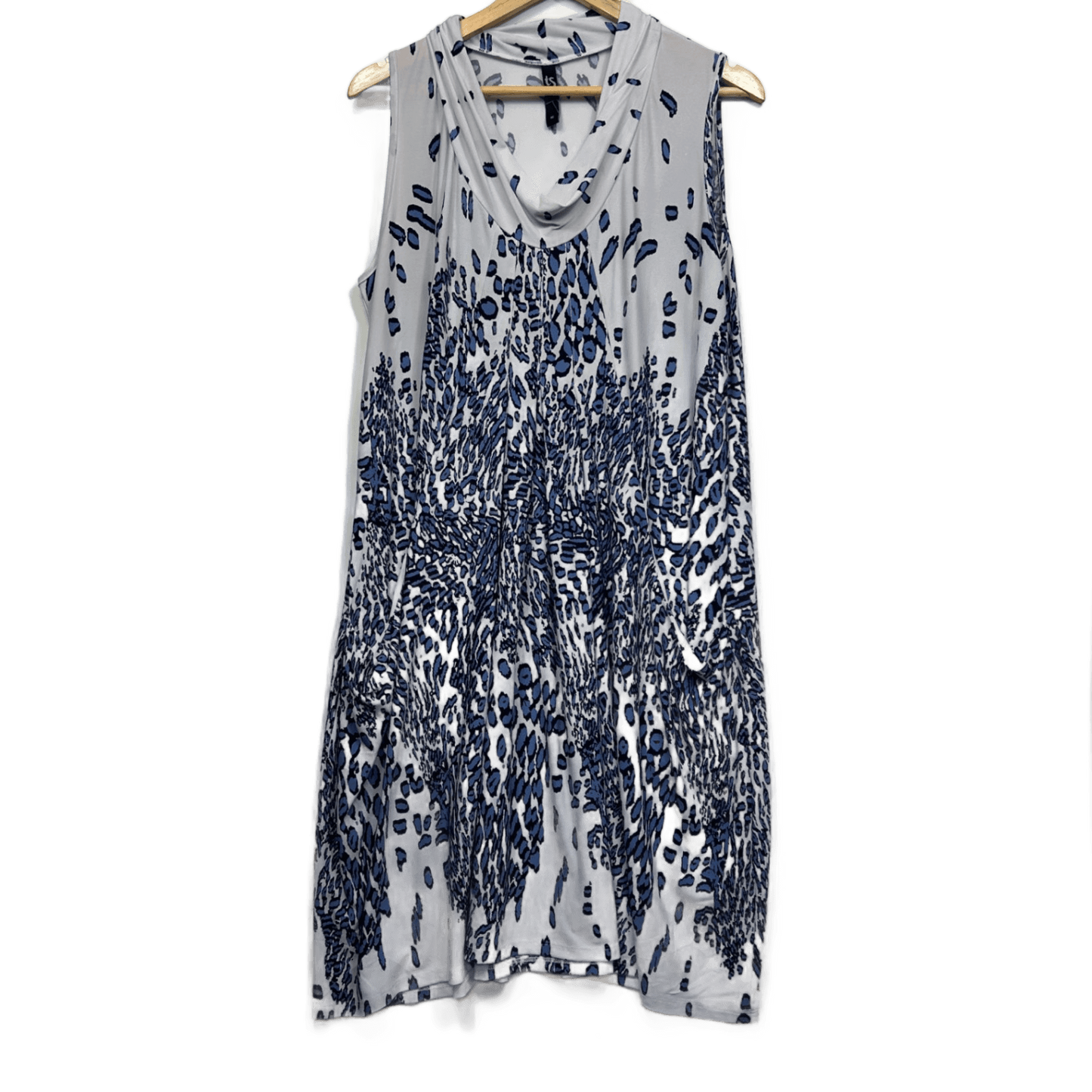 Taking Shape Dress Size 16 Plus Sleeveless Blue White Midi Length Pockets