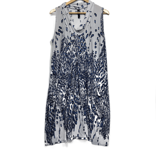 Taking Shape Dress Size 16 Plus Sleeveless Blue White Midi Length Pockets