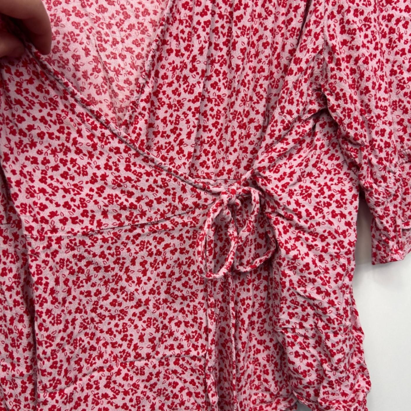 Forever New Pink Viscose Short Sleeve Floral Wrap Top Size 22