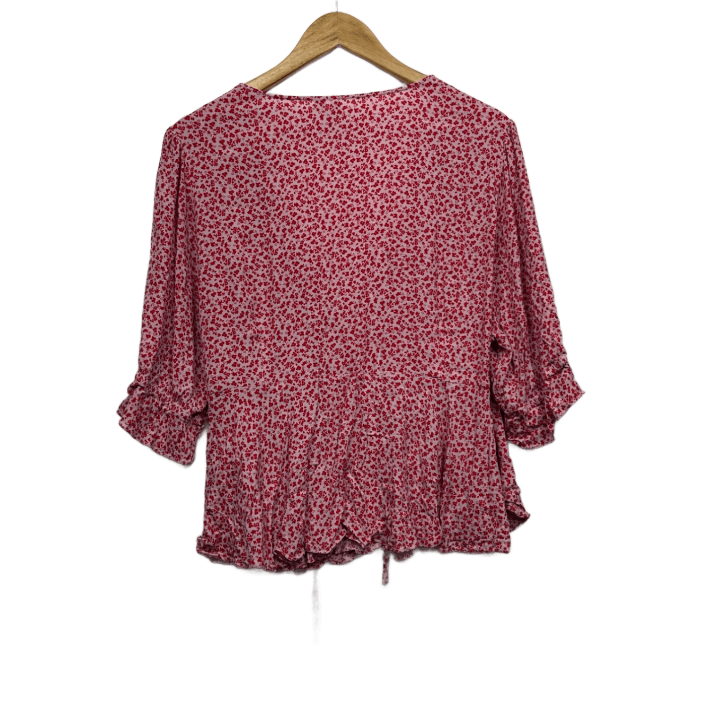 Forever New Pink Viscose Short Sleeve Floral Wrap Top Size 22