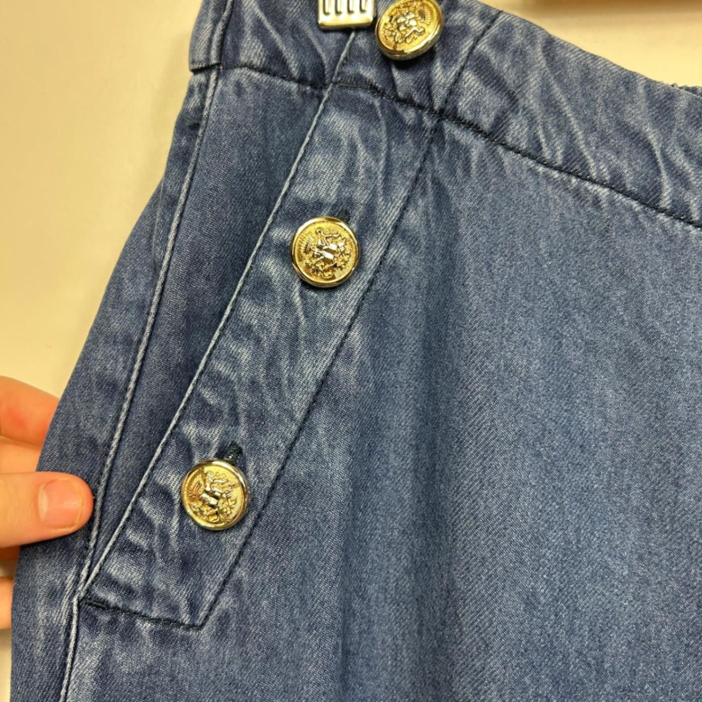 Suzanne Grae Blue Denim Sailor Button Wide Leg High Rise Pants Size 14