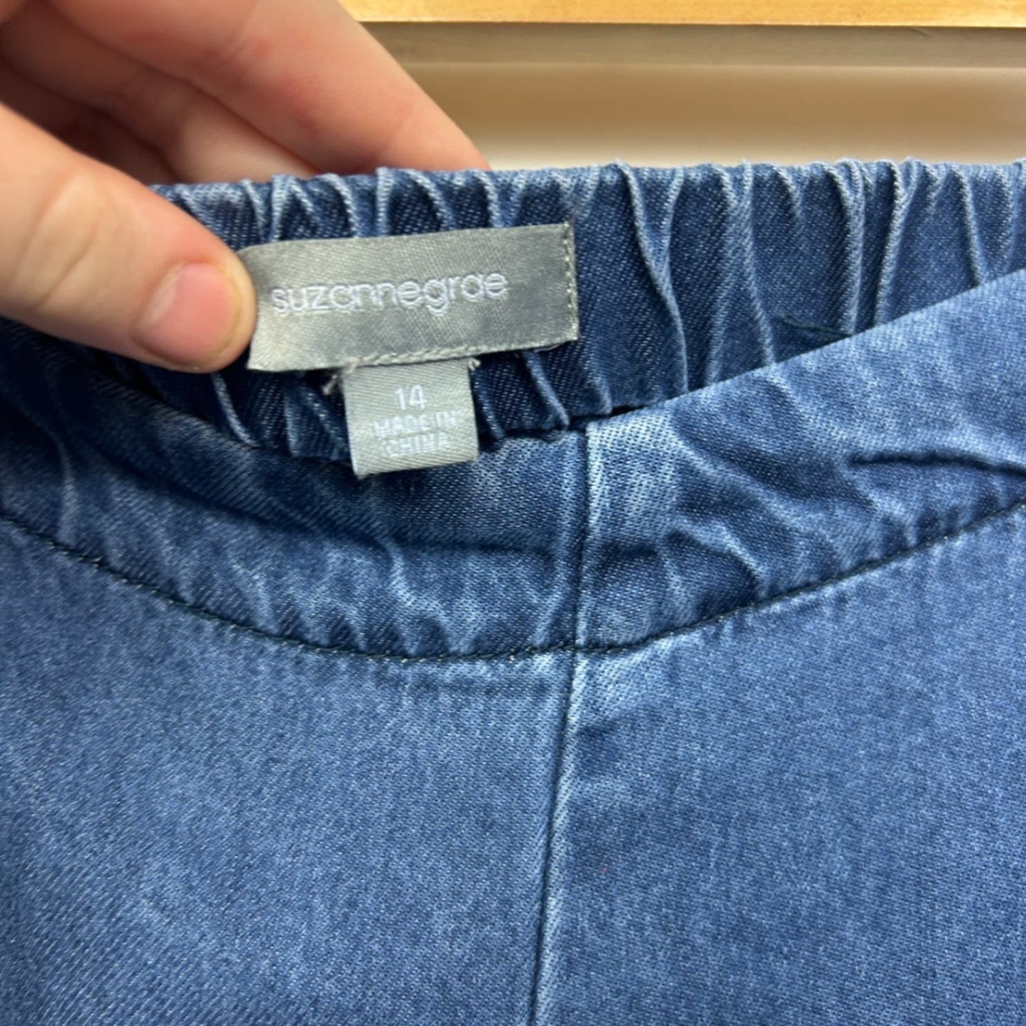 Suzanne Grae Blue Denim Sailor Button Wide Leg High Rise Pants Size 14
