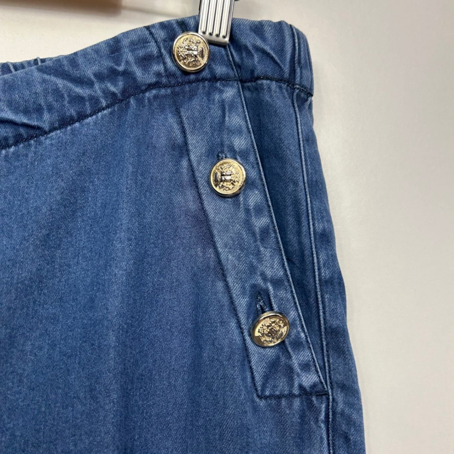 Suzanne Grae Blue Denim Sailor Button Wide Leg High Rise Pants Size 14
