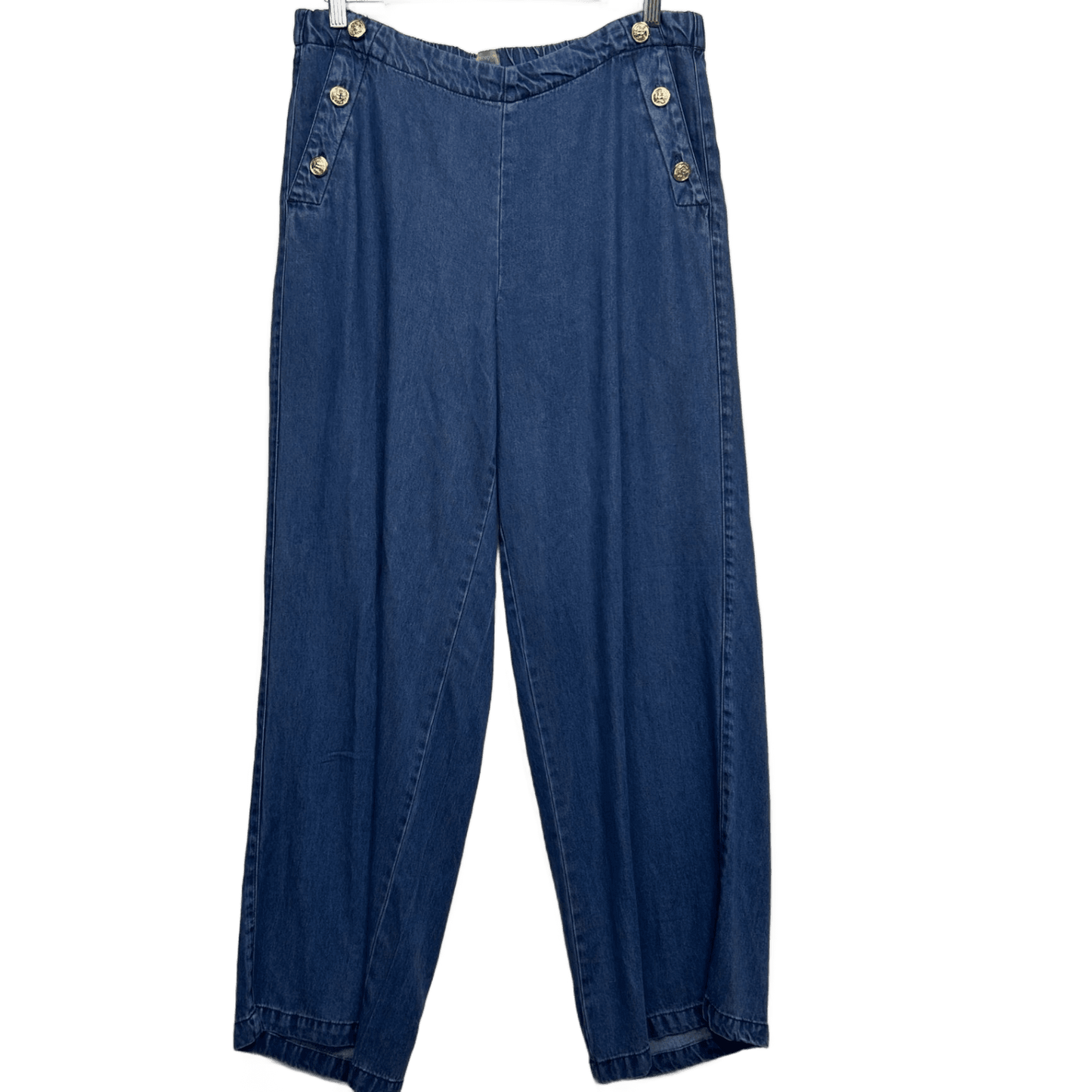 Suzanne Grae Blue Denim Sailor Button Wide Leg High Rise Pants Size 14