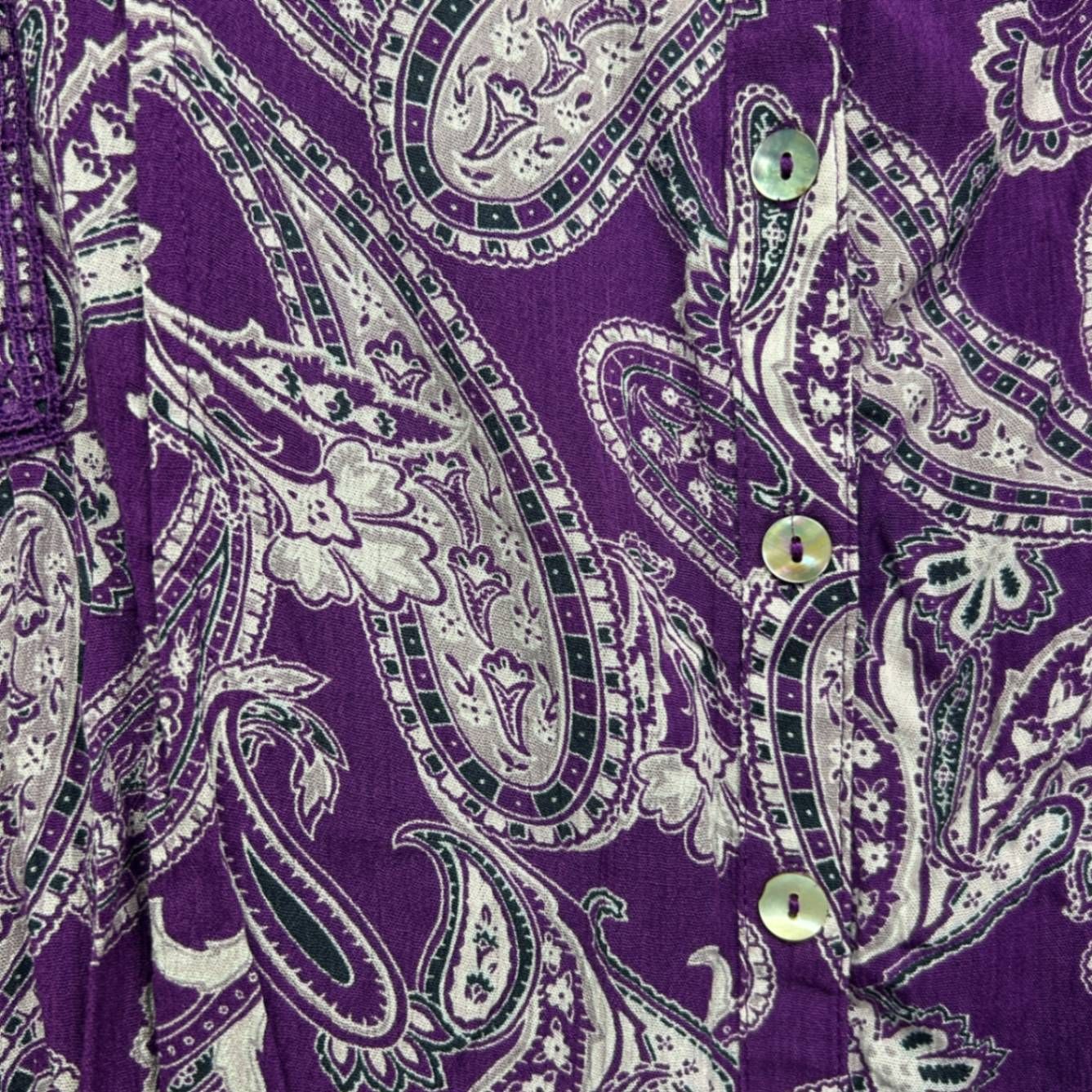 New Beme Purple Viscose Long Sleeve Paisley Print V-Neck Boho Top Blouse Size 28