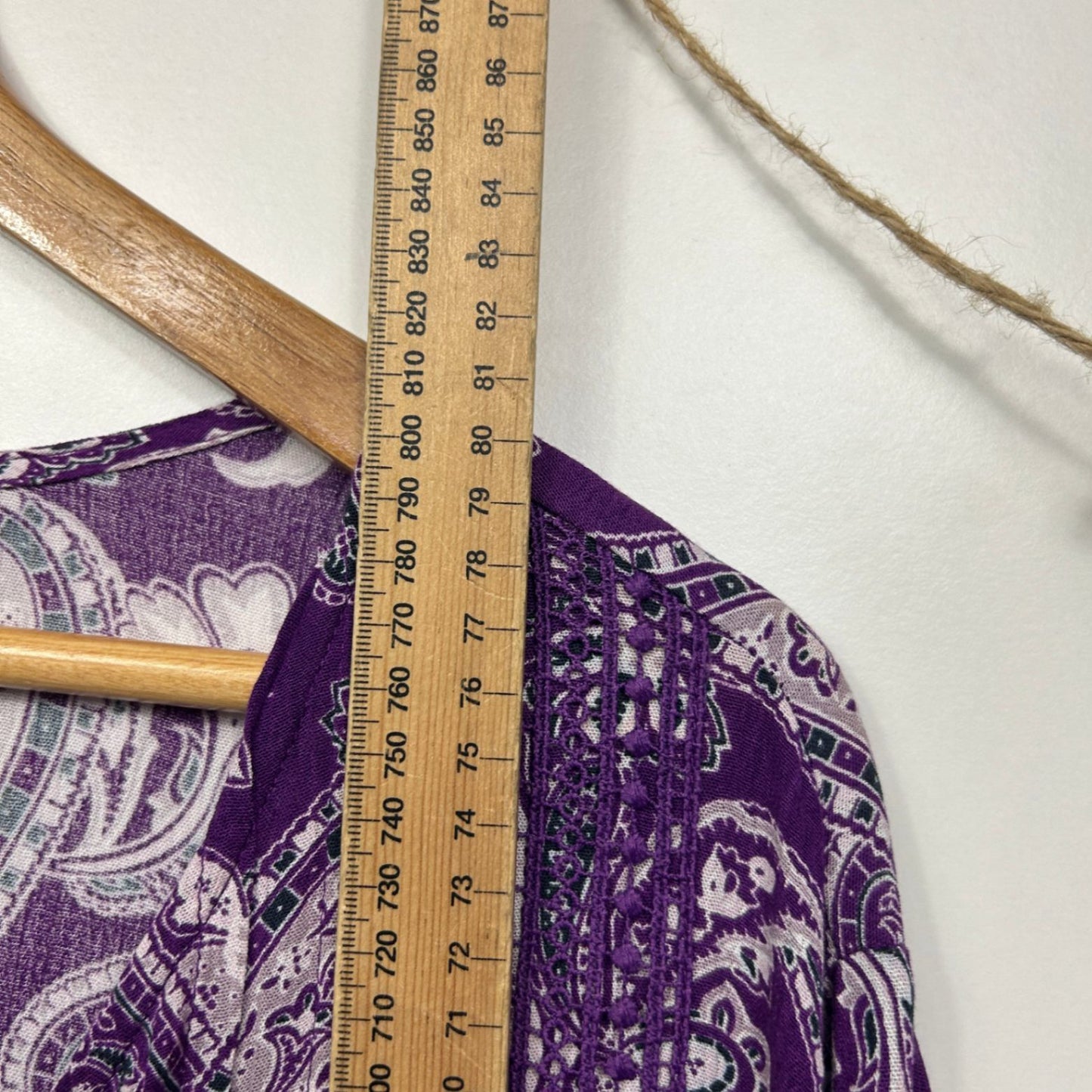 New Beme Purple Viscose Long Sleeve Paisley Print V-Neck Boho Top Blouse Size 28