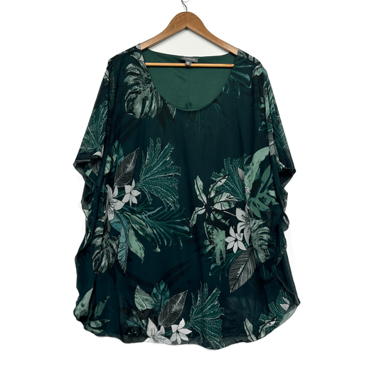 Autograph Green Short Sleeve Lined Tunic Top Floral Blouse Size 20
