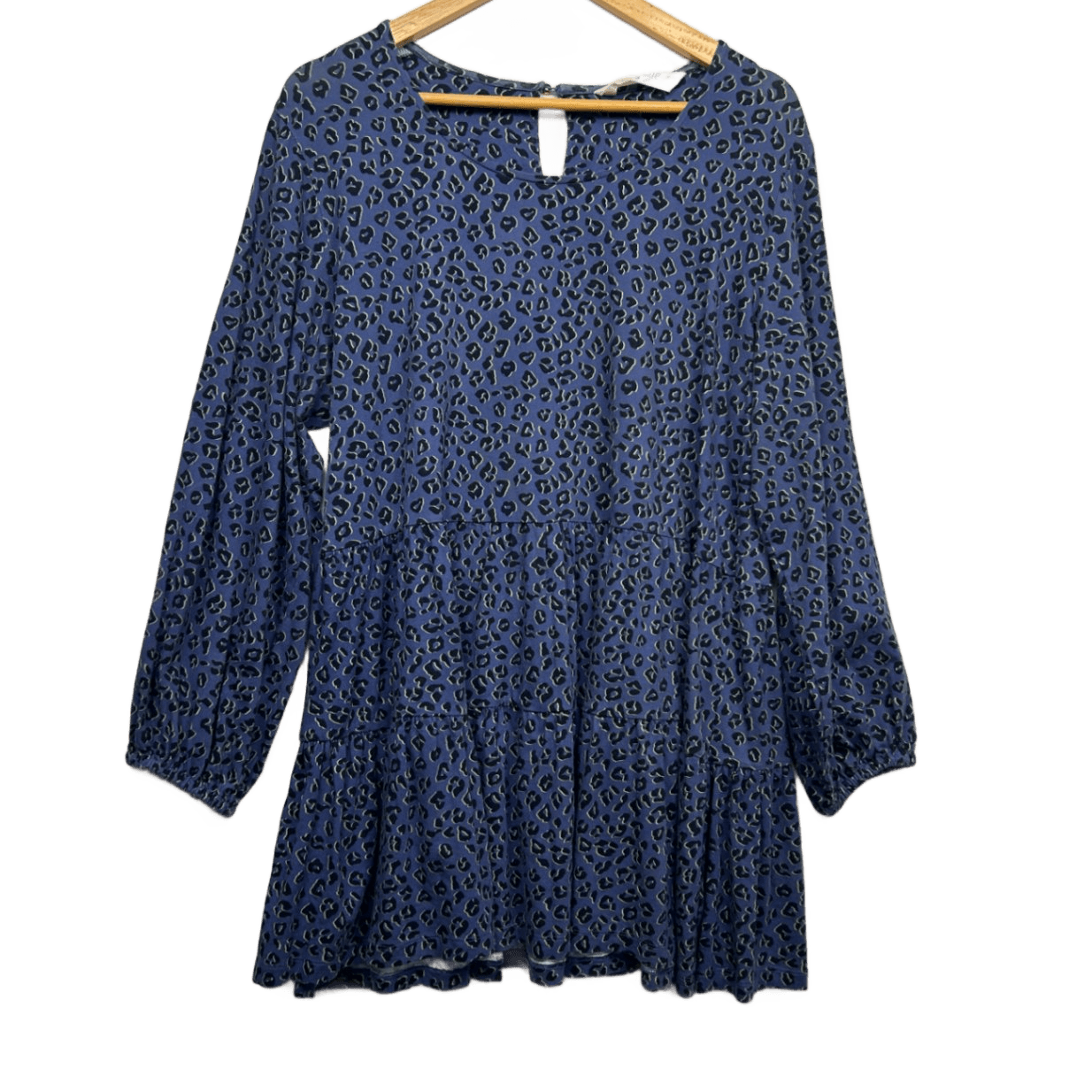 Virtuelle Blue Animal Print Jersey Stretch Tunic Top  Size 16 Cotton Blend