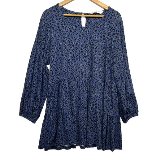 Virtuelle Blue Animal Print Jersey Stretch Tunic Top  Size 16 Cotton Blend