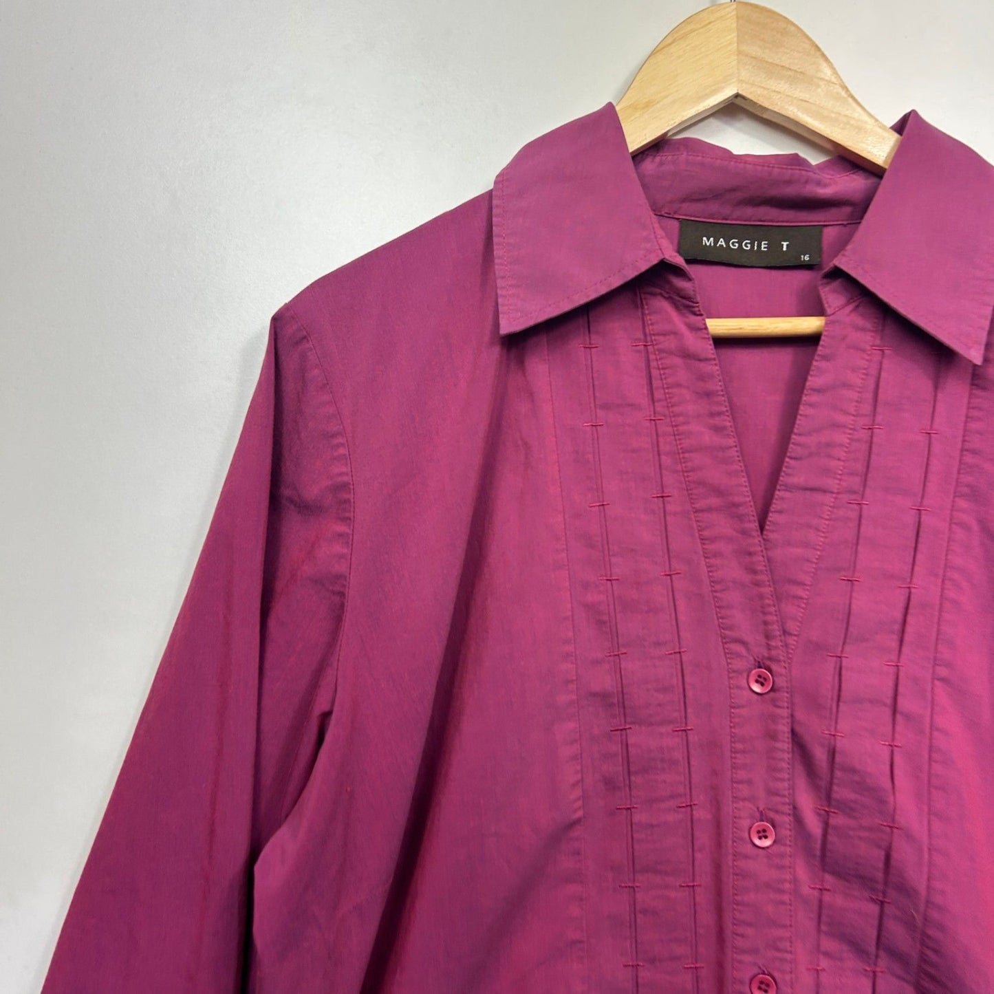 Maggie T Pink Long Sleeve Up Blouse Top Size 16 Cotton Blend