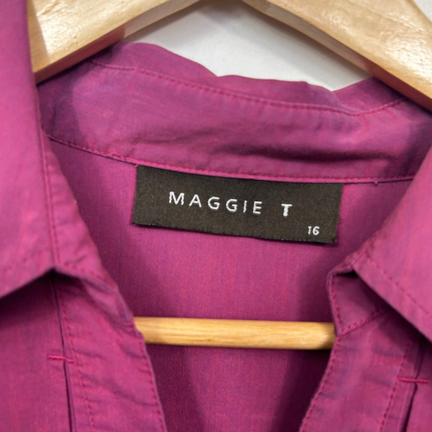Maggie T Pink Long Sleeve Up Blouse Top Size 16 Cotton Blend