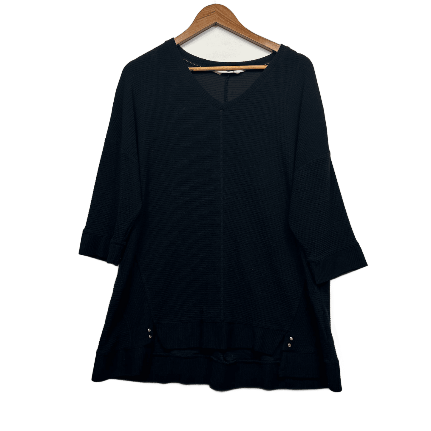 Virtuelle Black Long Sleeve Ribbed Tunic Top Size 16 Small Plus