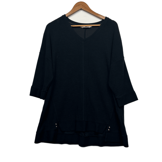Virtuelle Black Long Sleeve Ribbed Tunic Top Size 16 Small Plus