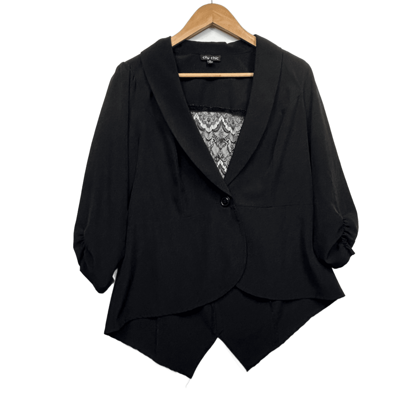 City Chic Womens Black Blazer Jacket Top Size 14 XS Plus Lace Lightweight