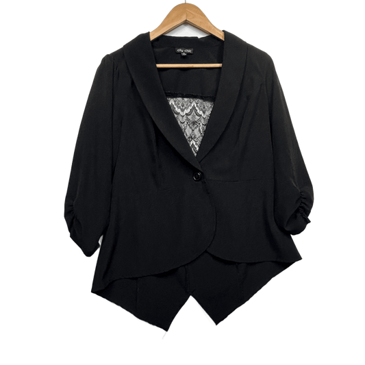 City Chic Womens Black Blazer Jacket Top Size 14 XS Plus Lace Lightweight
