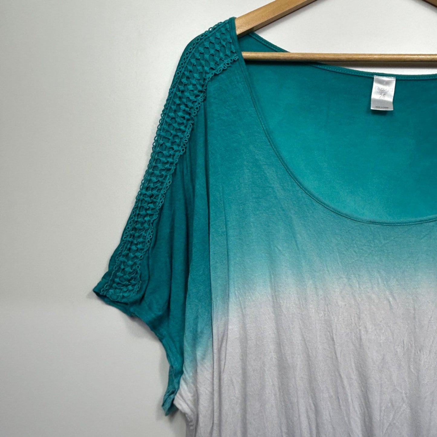 Alexia Turquoise Purple White Ombre Viscose Short Sleeve Tunic Top Size 26