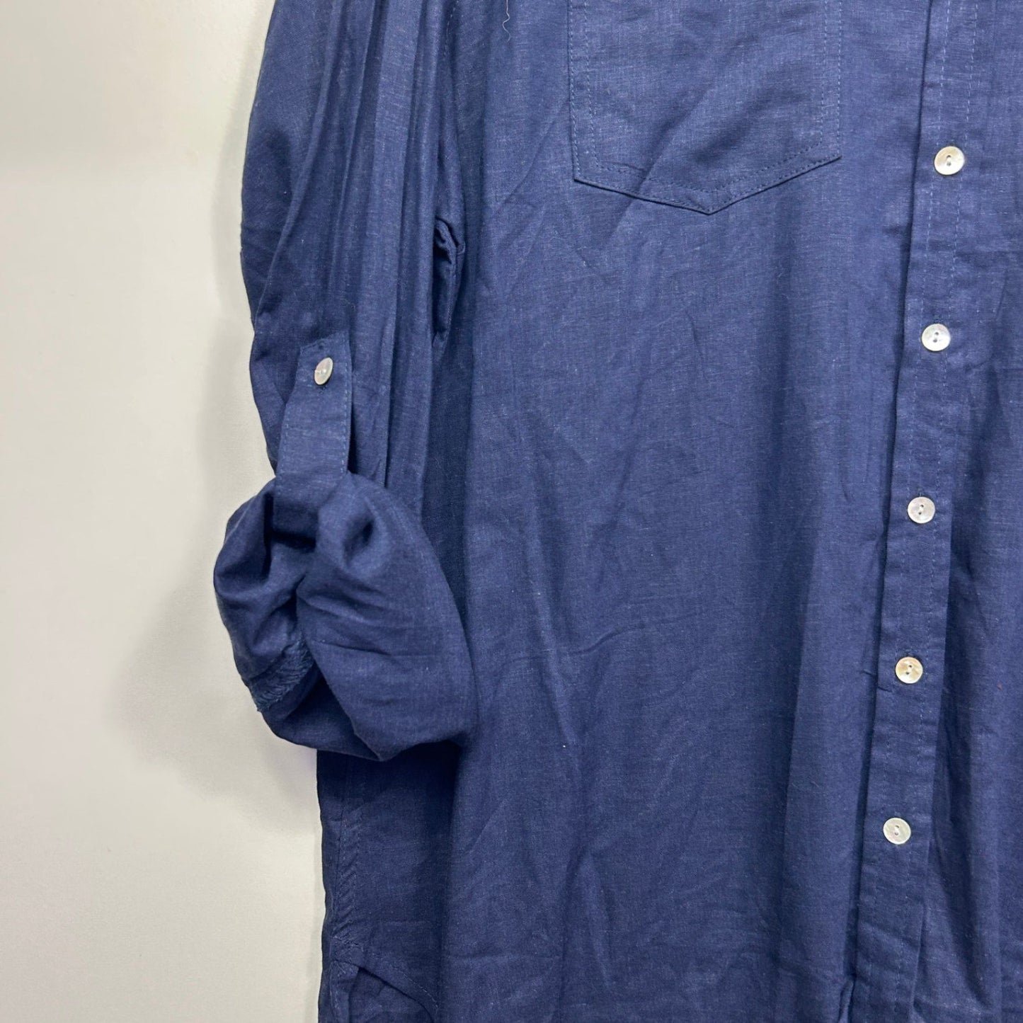 New Katies Navy Linen Long Sleeve Collared Blouse Top Shirt Size 20