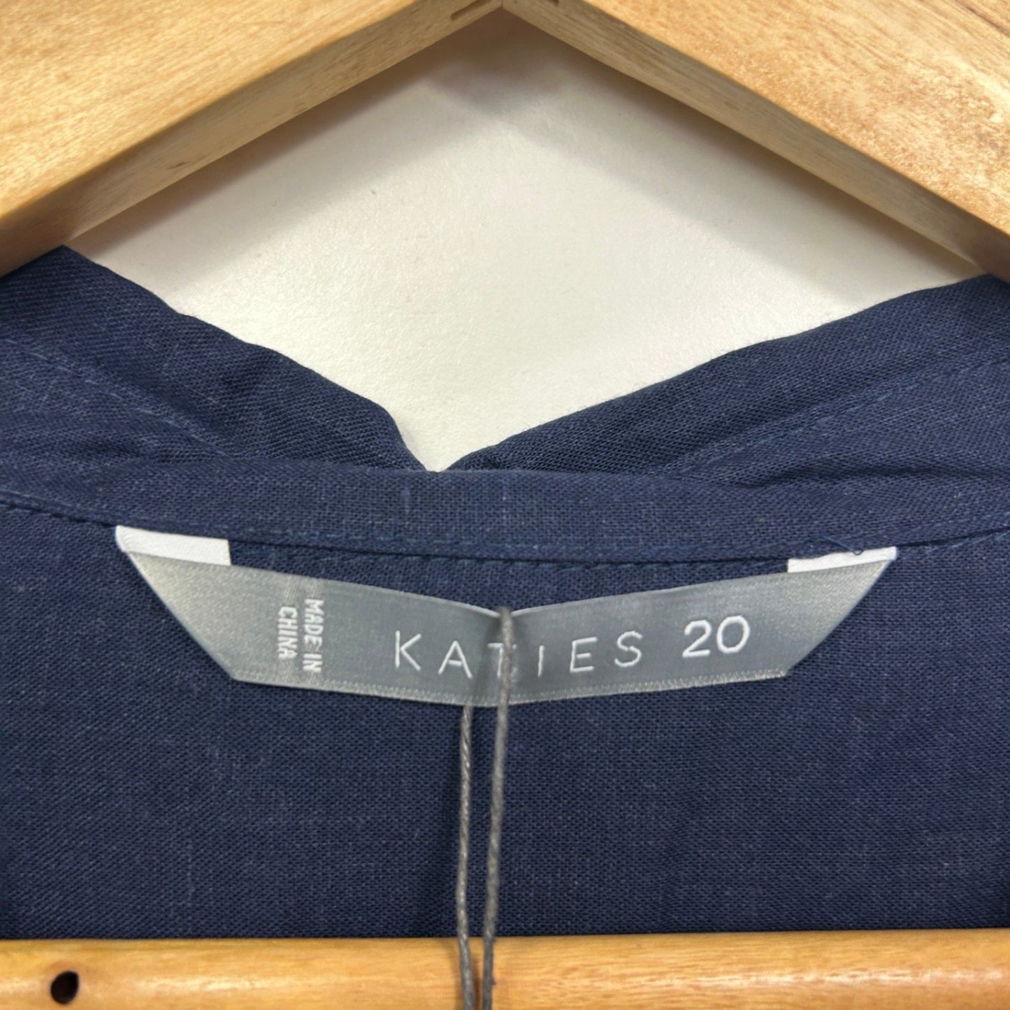 New Katies Navy Linen Long Sleeve Collared Blouse Top Shirt Size 20