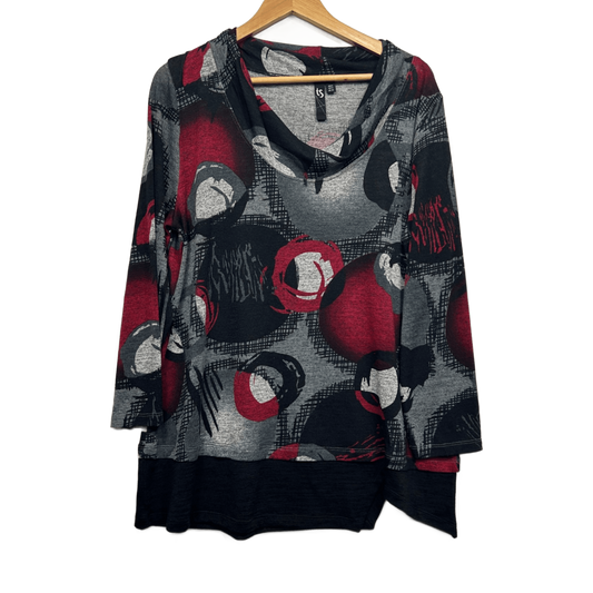 Taking Shape Tunic Top Size 16 Plus Long Sleeve Cowl Neck Multicoloured