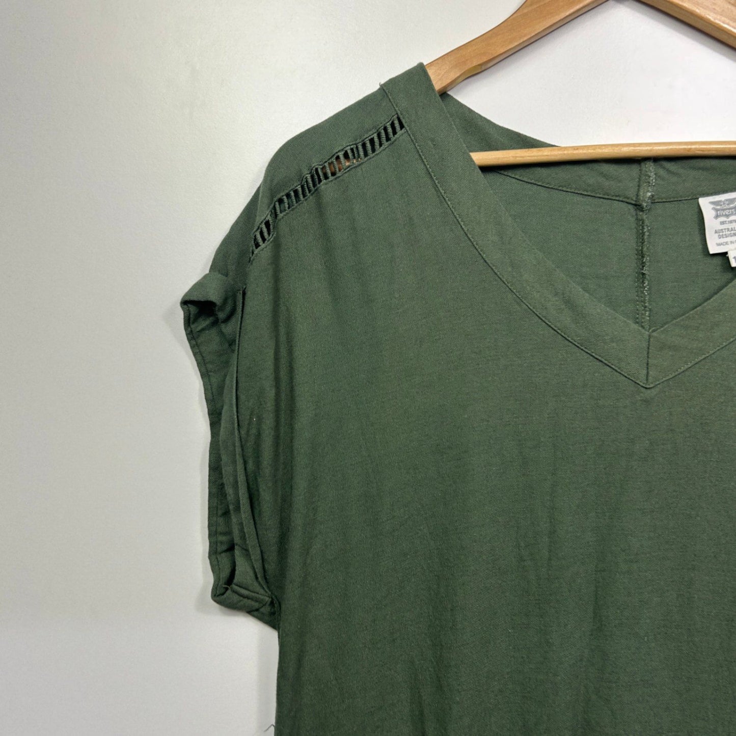 Rivers Linen Blend Green Short Sleeve Shift Dress Size 16