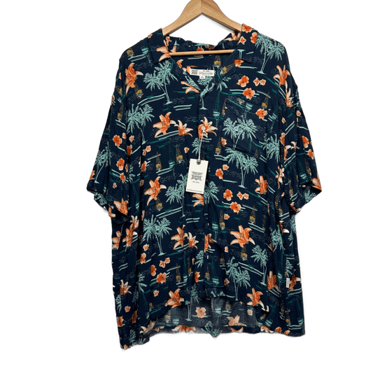 New Rivers Hawaiian Shirt 4XL Navy Blue Viscose Tropical Holiday