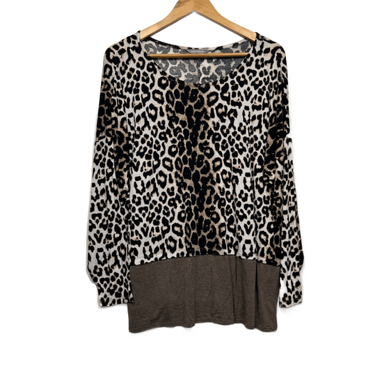 Suzanne Grae Brown Animal Print Top Size 14 Large Viscose Blend