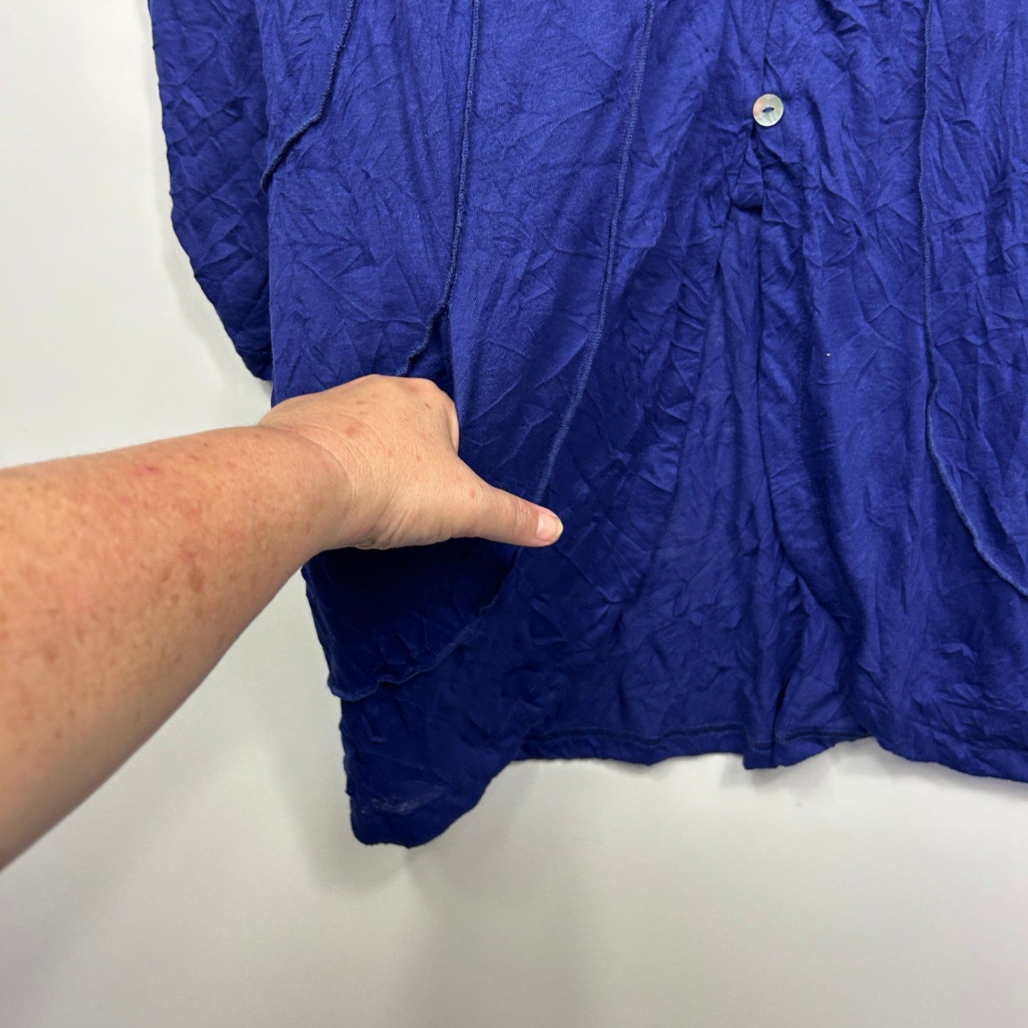 Taking Shape Tunic Top Size 14 Plus XS Purple Blue Pockets Ruched Sleeve