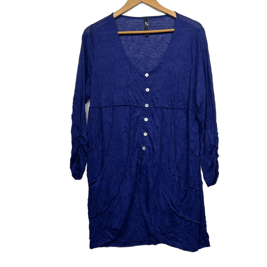 Taking Shape Tunic Top Size 14 Plus XS Purple Blue Pockets Ruched Sleeve
