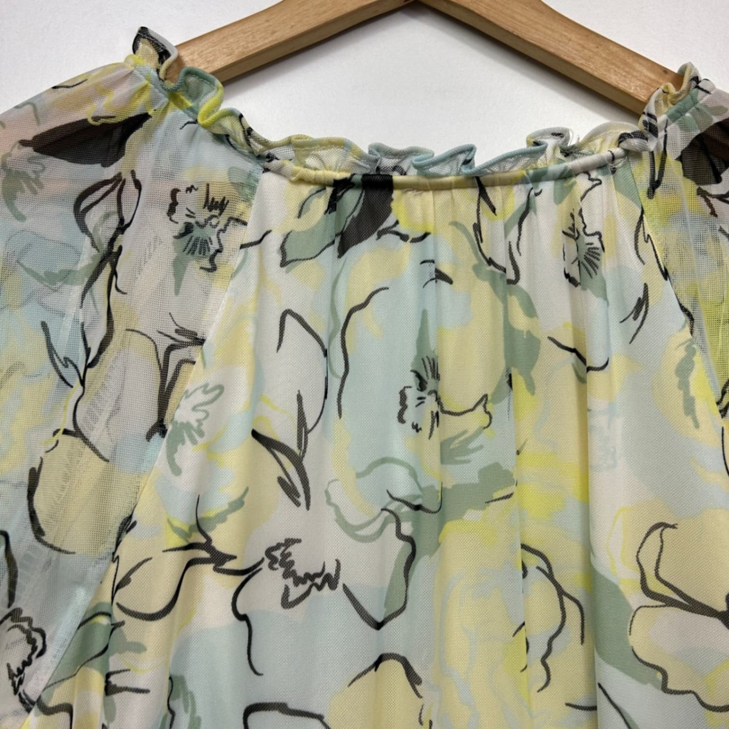 Rockmans Top Size XL 16 Floral Sheer Long Sleeve Lined Multicoloured