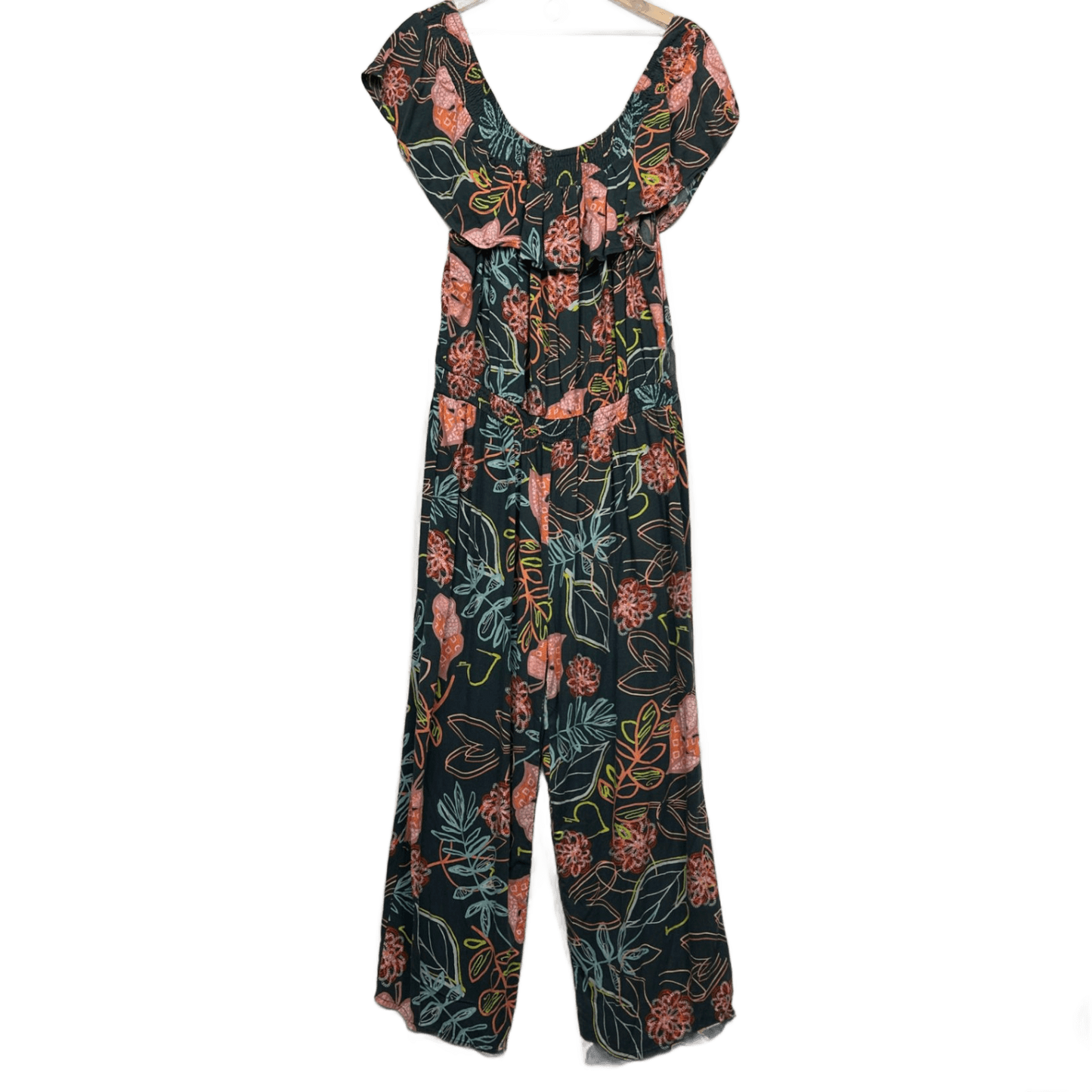 Autograph Jumpsuit Multicolour Floral Print Ruffle Wide Shoulder Size 16