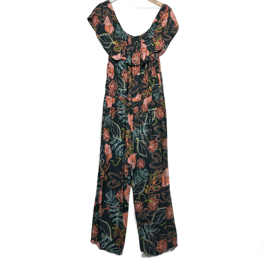 Autograph Jumpsuit Multicolour Floral Print Ruffle Wide Shoulder Size 16