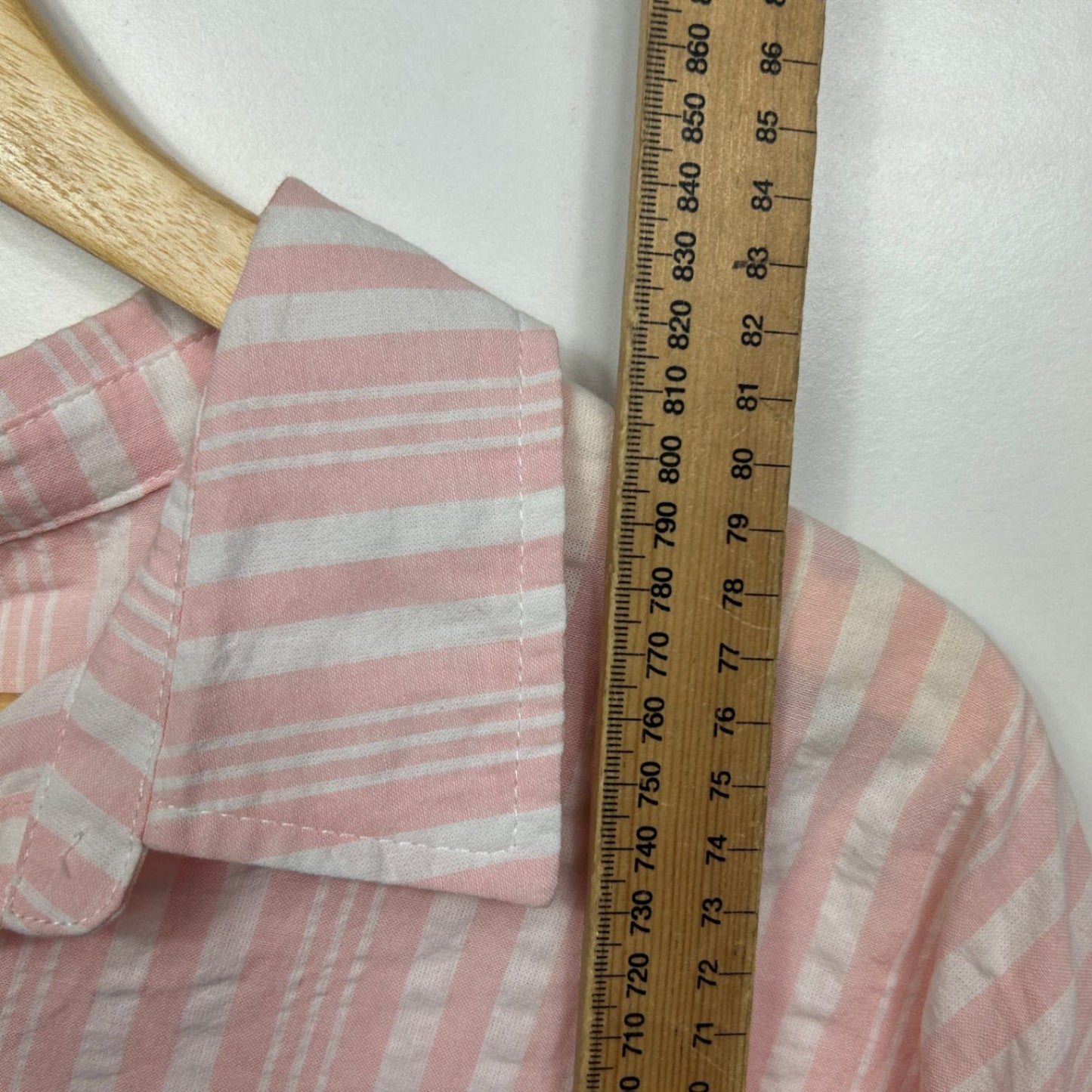 New Iris Maxi Pink White Cotton Short Sleeve Collared Striped Top Shirt Size 14
