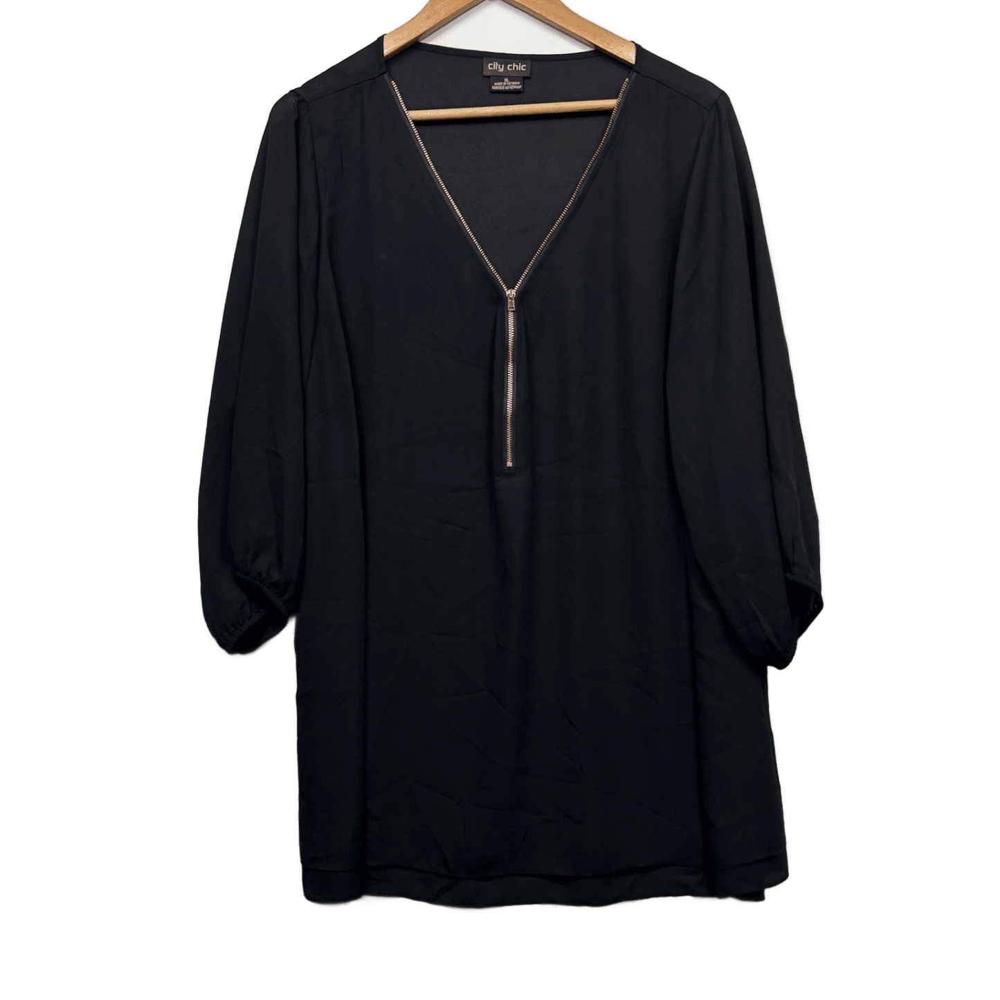 City Chic Top Black Long Sleeve V-Neck Tunic Blouse Size 22 Plus XL