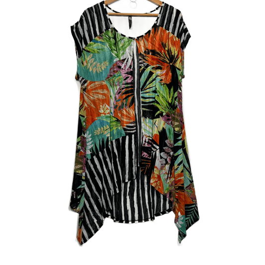 Taking Shape Top Floral Striped Short Sleeve Tunic Size 14 Plus XS