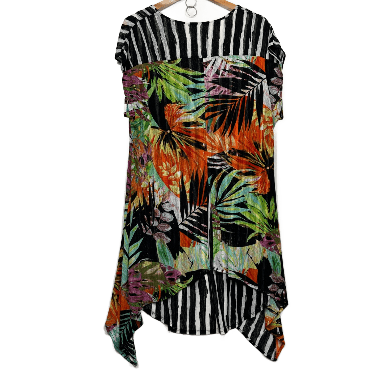 Taking Shape Top Floral Striped Short Sleeve Tunic Size 14 Plus XS