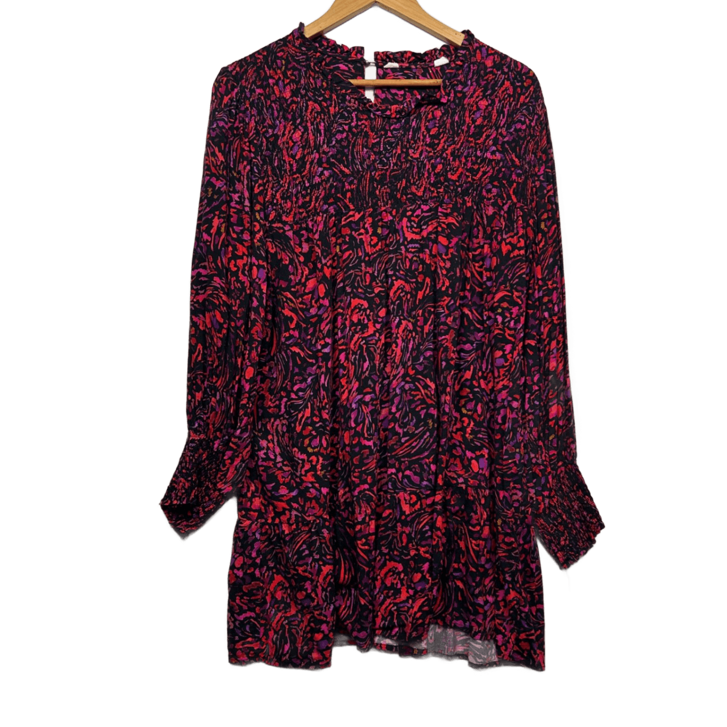 Virtuelle Top Size 16 Long Sleeve Floral Ruched Neckline Viscose *Fault