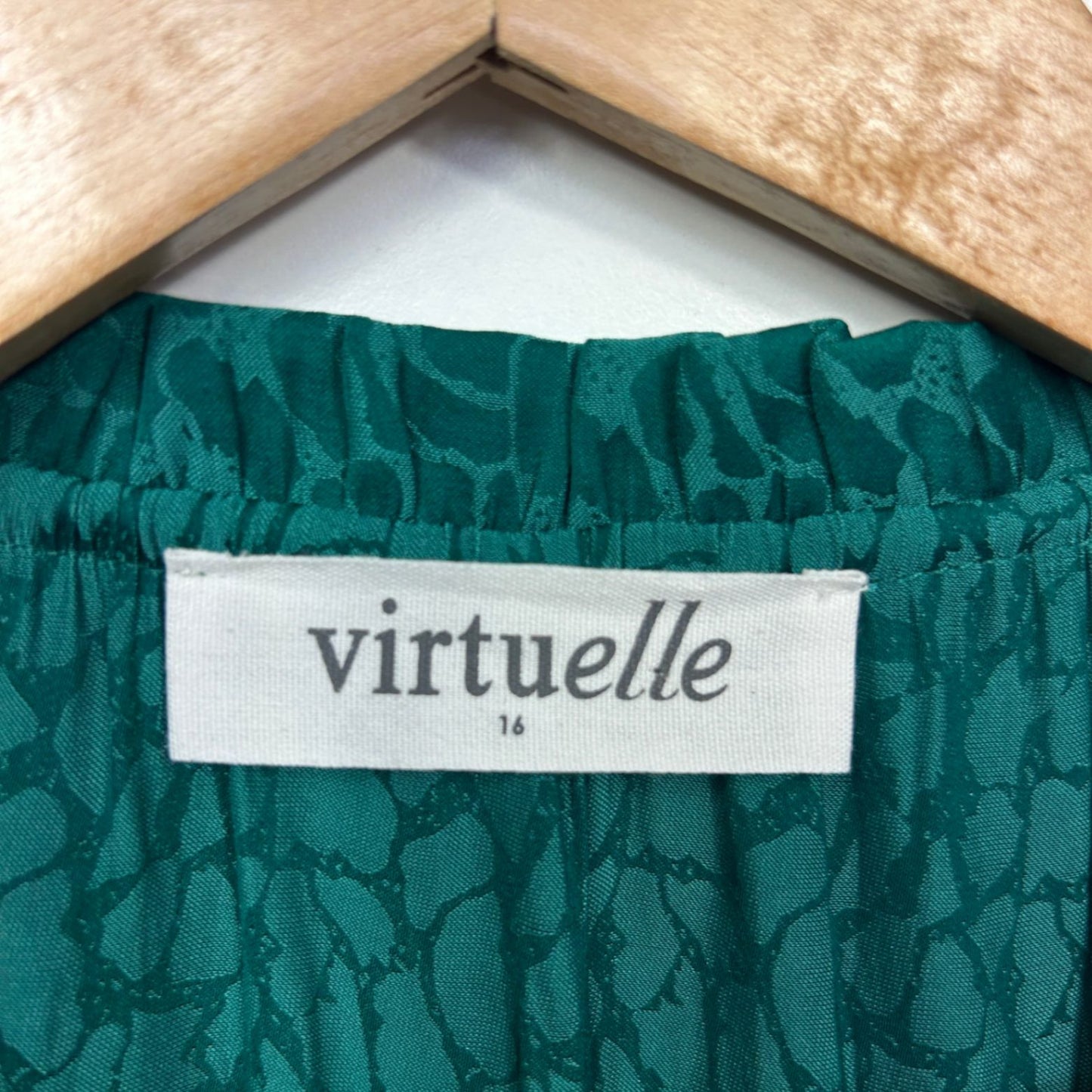 Virtuelle Green Long Sleeve V-Neck Tunic Top Blouse Size 16